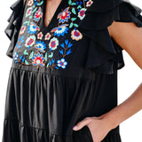 Bianca Black Floral Embroidered Mini Dress