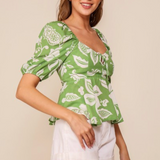 Mandi Short Puffy Sleeve Top - Green