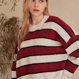 Striped Horizontal Bands Slightly Fuzzy Sweater