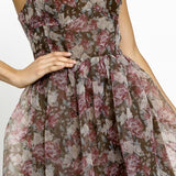 Floral Organza Strapless Mini Dress