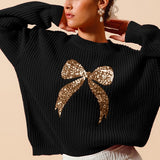 Maya Ribbon Sweater Top / Black