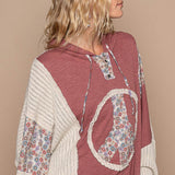 POL Long Sleeve Floral Peace Patch Ribbed Hoodie