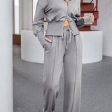 Dropped Shoulder Hoodie and Drawstring Pants Active Set