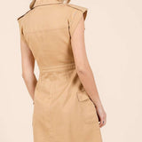 Mittoshop Cargo Pocket Half Button Mini Dress