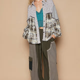 POL Balloon Sleeve Floral Color Block Plaid Shirt