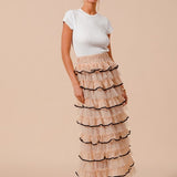 Layered Ruffled Tulle Maxi Skirt