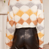 Diamond Cropped Fuzzy Knit Sweater