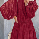 Wine Up Textured Sleeve Tiered Dress