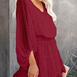 Wine Up Textured Sleeve Tiered Dress