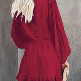 Wine Up Textured Sleeve Tiered Dress